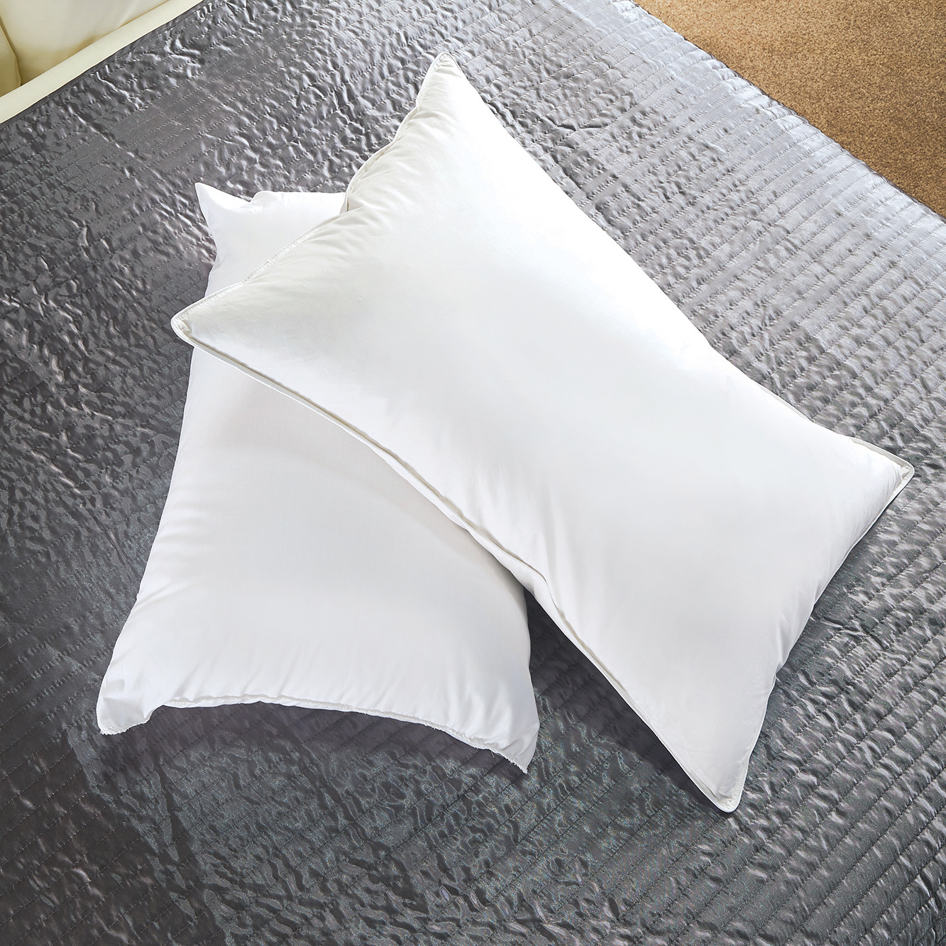 Pair Luxury Duck Feather Pillows with 85% Feather 15% Down 100% Cotton Cover 